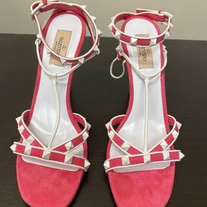 Valentino Garavani Pink RockStud Ankle Strap Sandal Heels